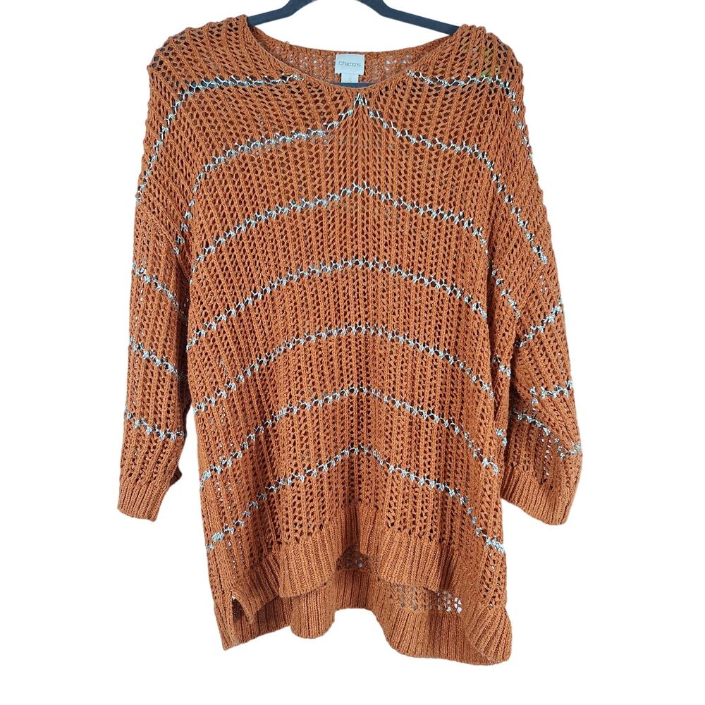 Chico's women's crochet top short sleeve size  3. Orange